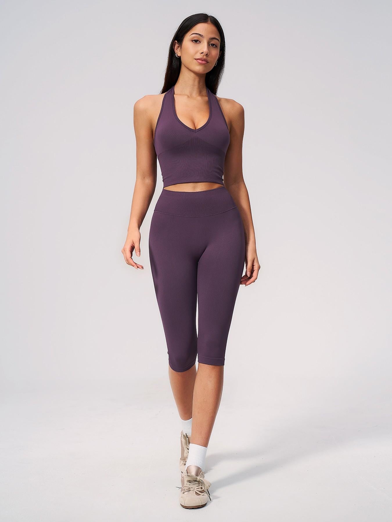Yoga Set Seamless Ribbed Tight Shockproof High Elasticity Butt Lifter Tummy Control Running Training… - image 15