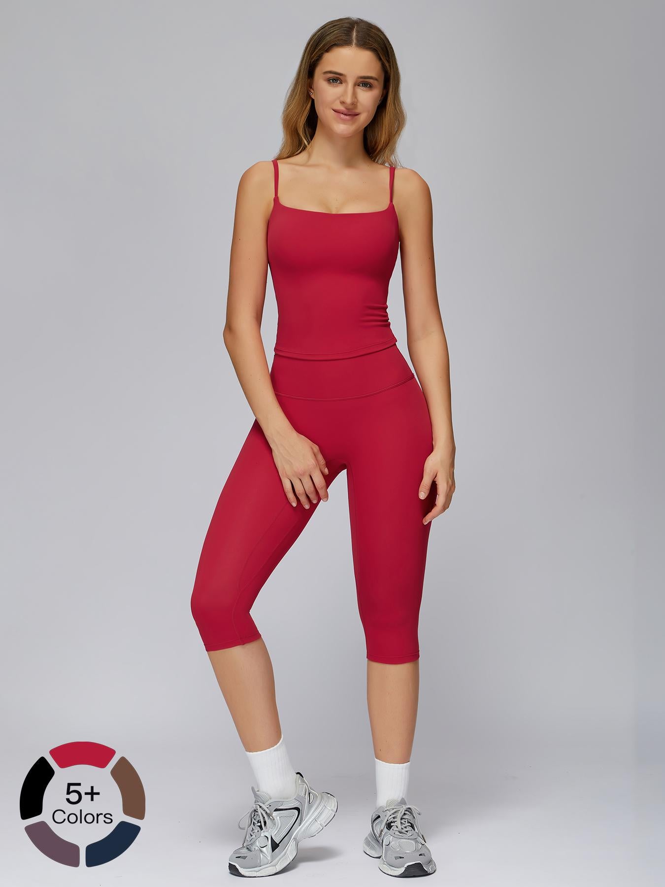 Women's Yoga Set, Tight-Fitting Mid-Thigh Pants & Casual Sports Tank Top - image 11