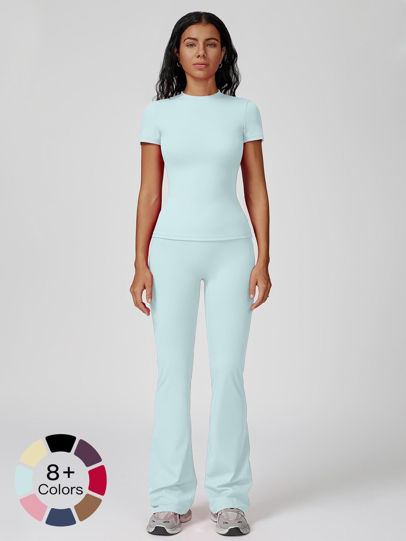 Women's Sporty Two-Piece Set, Quick-Dry Slim Fit T-Shirt & High Waist Yoga Pants - image 13