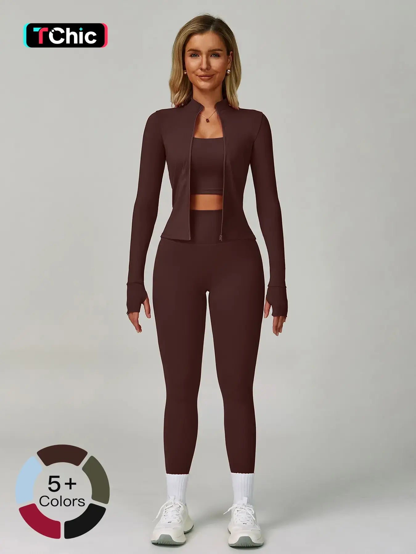 Women's Bare Feel Yoga Set, Fall Winter Zipper Long Sleeve Workout
