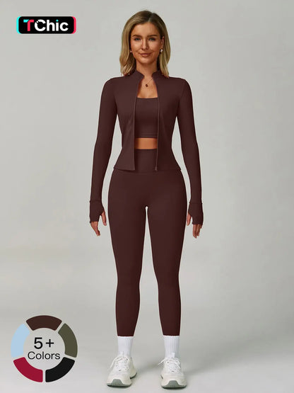 Women's Bare Feel Yoga Set, Fall Winter Zipper Long Sleeve Workout