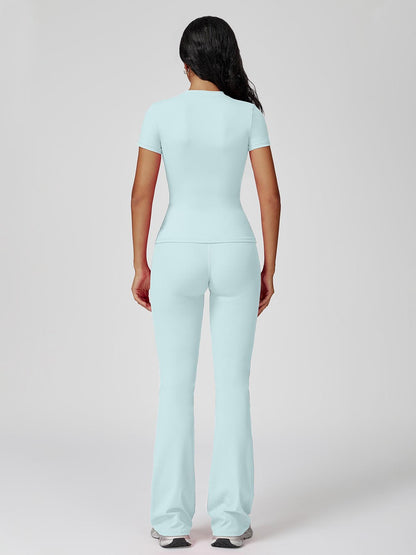Women's Sporty Two-Piece Set, Quick-Dry Slim Fit T-Shirt & High Waist Yoga Pants - image 12