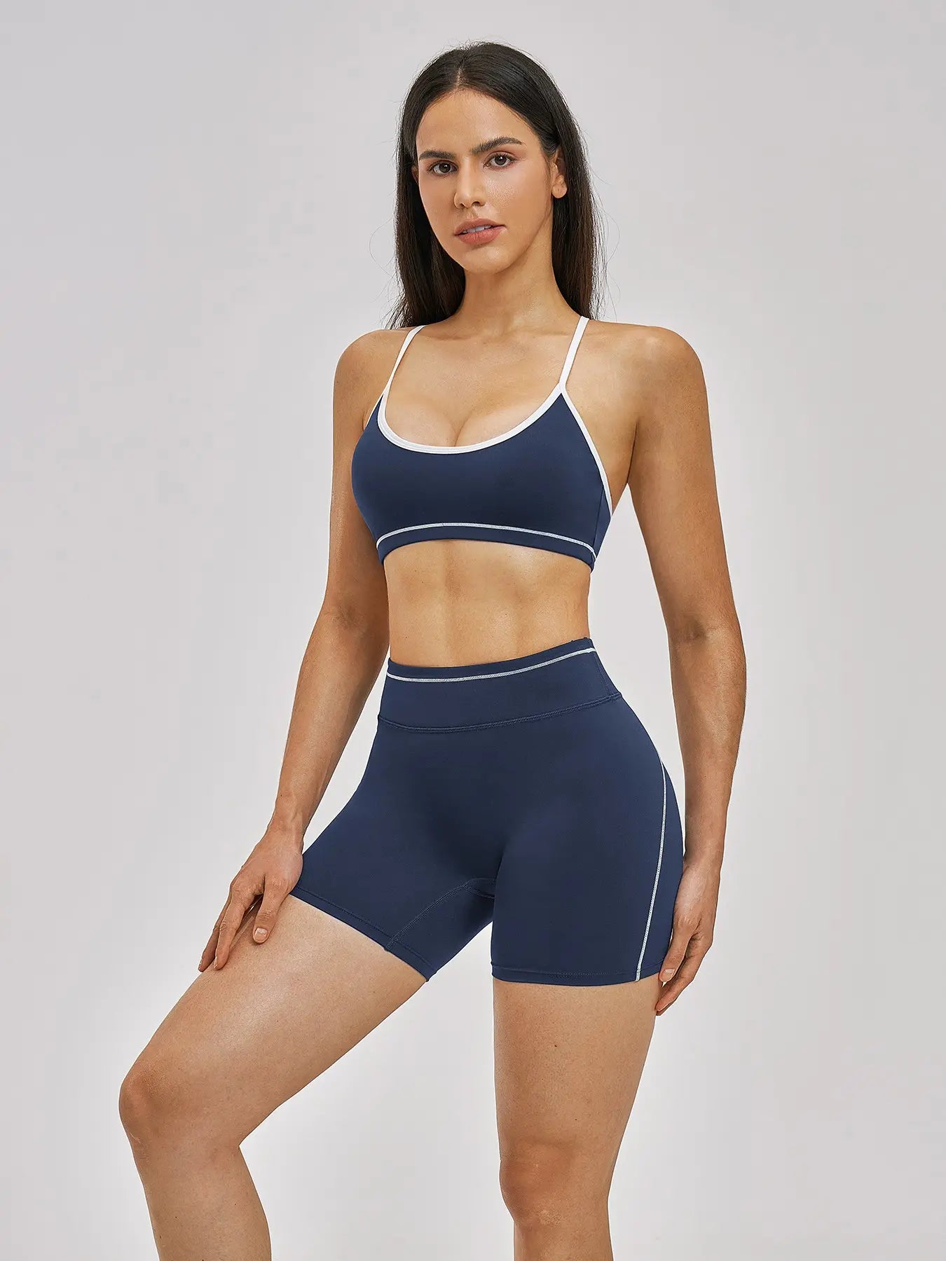 European and American Cross-Border Naked Yoga Set, Colorblock Backless Quick-Dry Fitness Set - image 9
