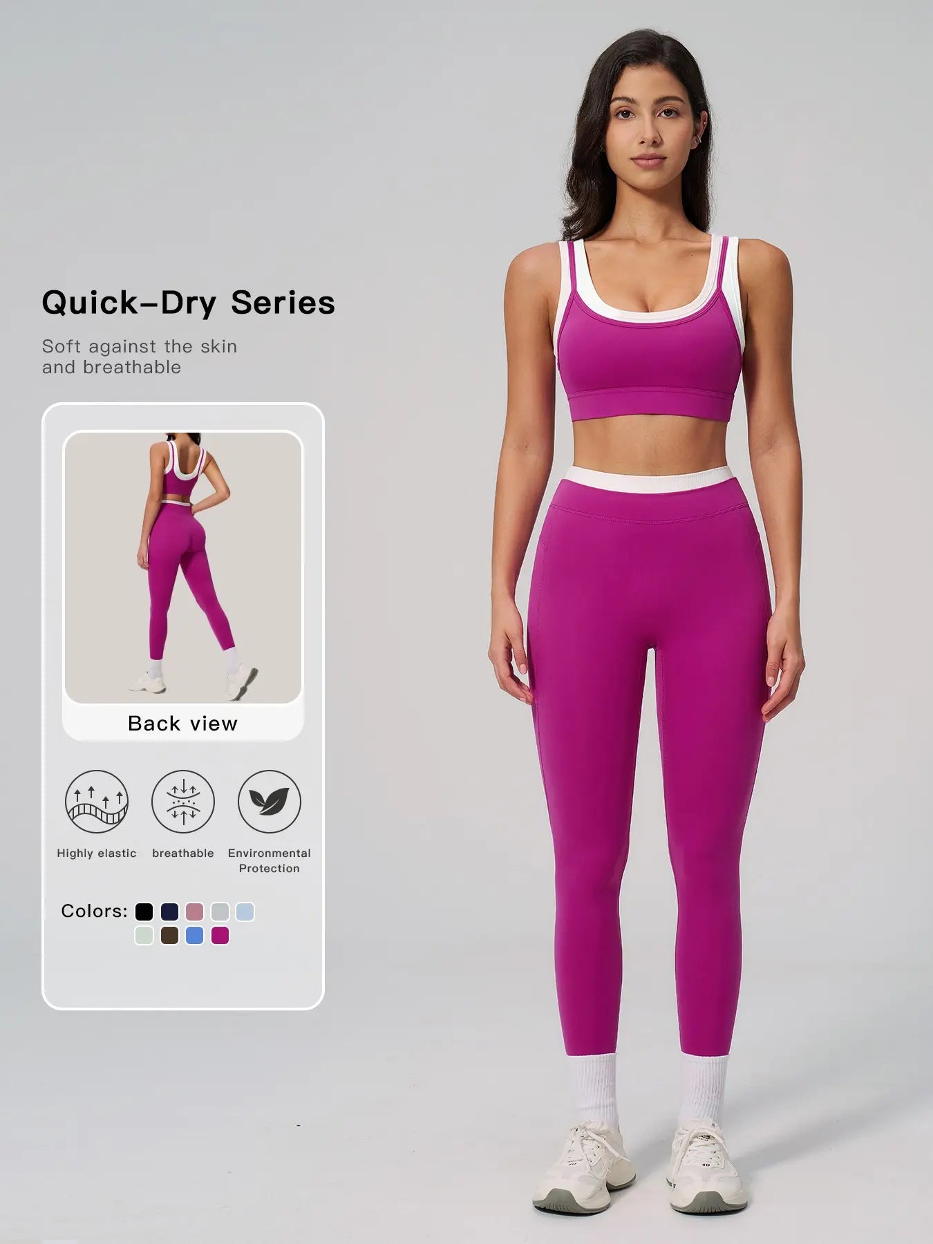 Women's Two-Piece Colorblock Yoga Set, High-Waisted Ribbed Casual Fitness Sportswear
