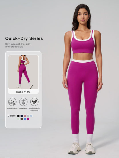 Women's Two-Piece Colorblock Yoga Set, High-Waisted Ribbed Casual Fitness Sportswear - image 11