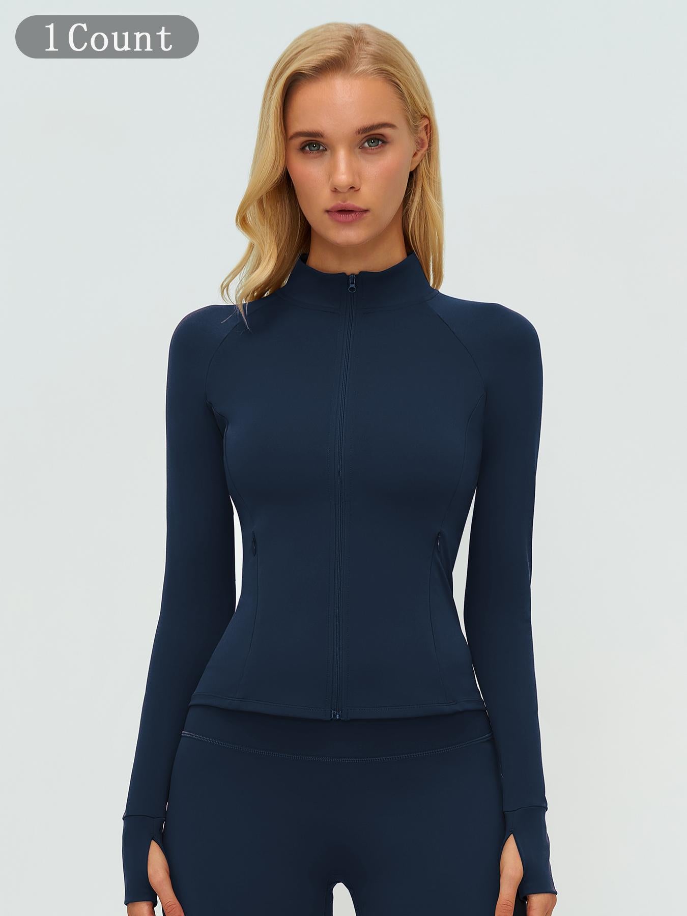 Women's Long Sleeve Essential Yoga Jacket with Zipper Pockets, Fleece Lined Tight Fit Outdoor Sports… - image 19