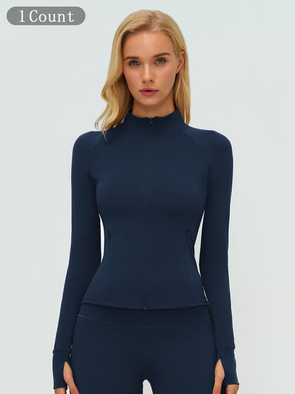 Women's Long Sleeve Essential Yoga Jacket with Zipper Pockets, Fleece Lined Tight Fit Outdoor Sports… - image 19