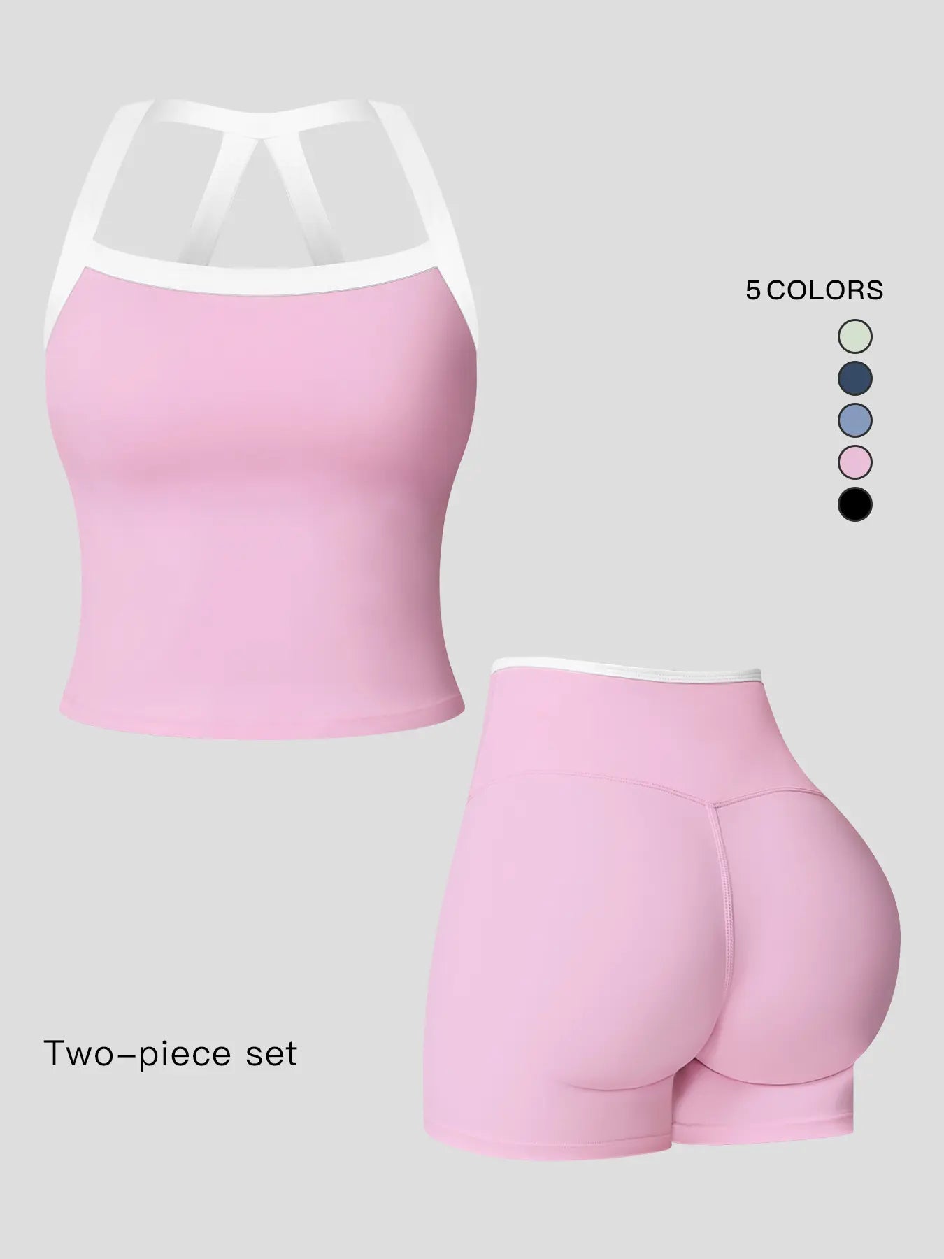 Women's Athletic Yoga Set, Sporty Plain Colorblock Crisscross Backless Crop Top & Tight-Fitting Shorts