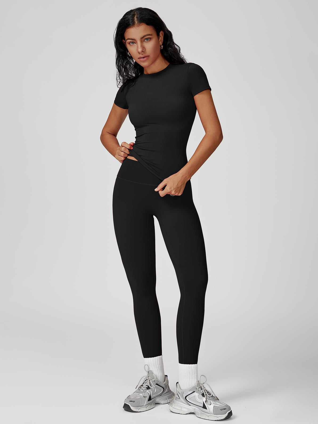 Women's High-Strength Yoga Set, Sporty High Stretch Round Neck Slim-Fit Workout - image 14