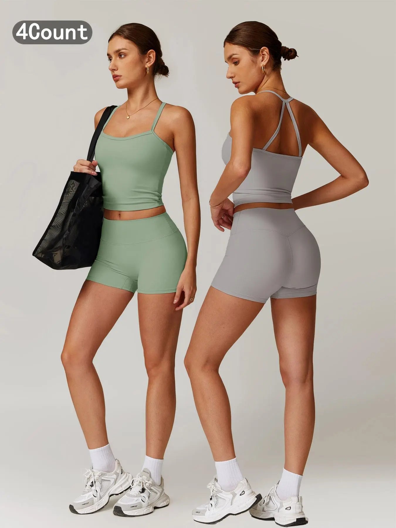 Women's Backless Crop Cami & Shorts Set for Activewear and Yoga
