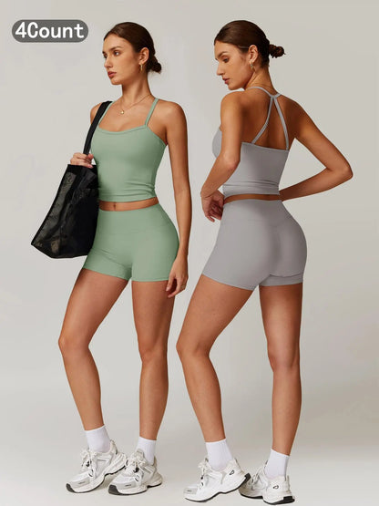 Women's Backless Crop Cami & Shorts Set for Activewear and Yoga