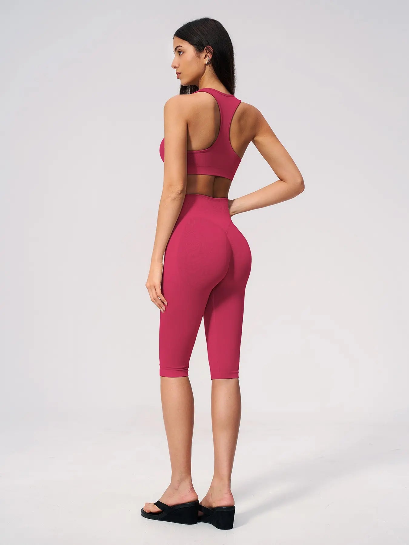 Seamless Yoga Workout Set, V-Neck Tight Fit Quick-Dry Moisture-Wicking High Waist Butt Lifting Sports… - image 7