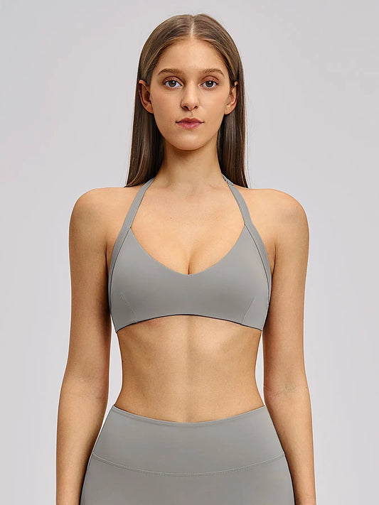 Cross-Border Plush Halter Neck Design Stretch Sports Bra, Hollow Back Yoga Innerwear - image 3