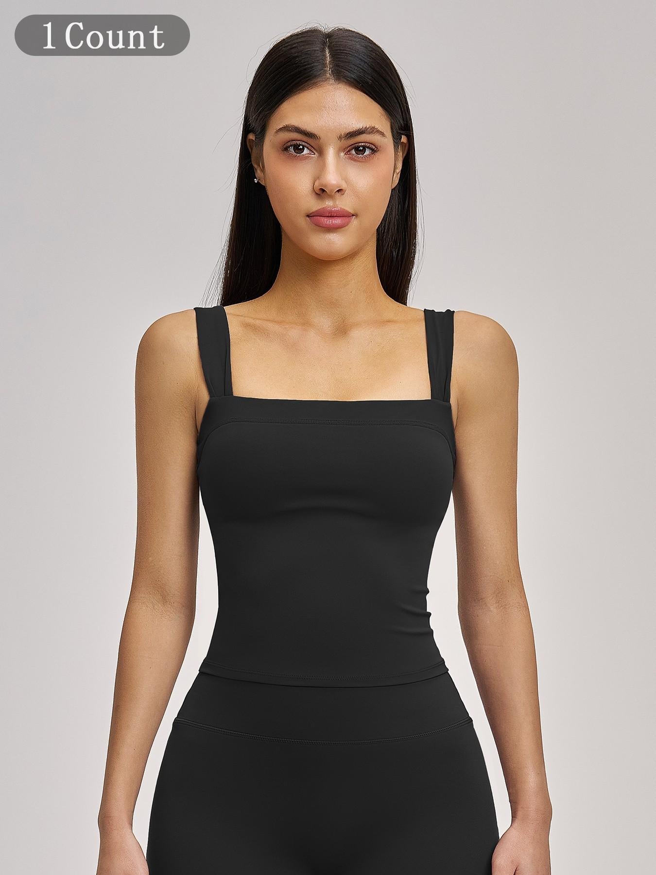 High Elasticity Square Neck Yoga Tank Top with Chest Padding, Outdoor Fitness Sports Bra for Women - image 9