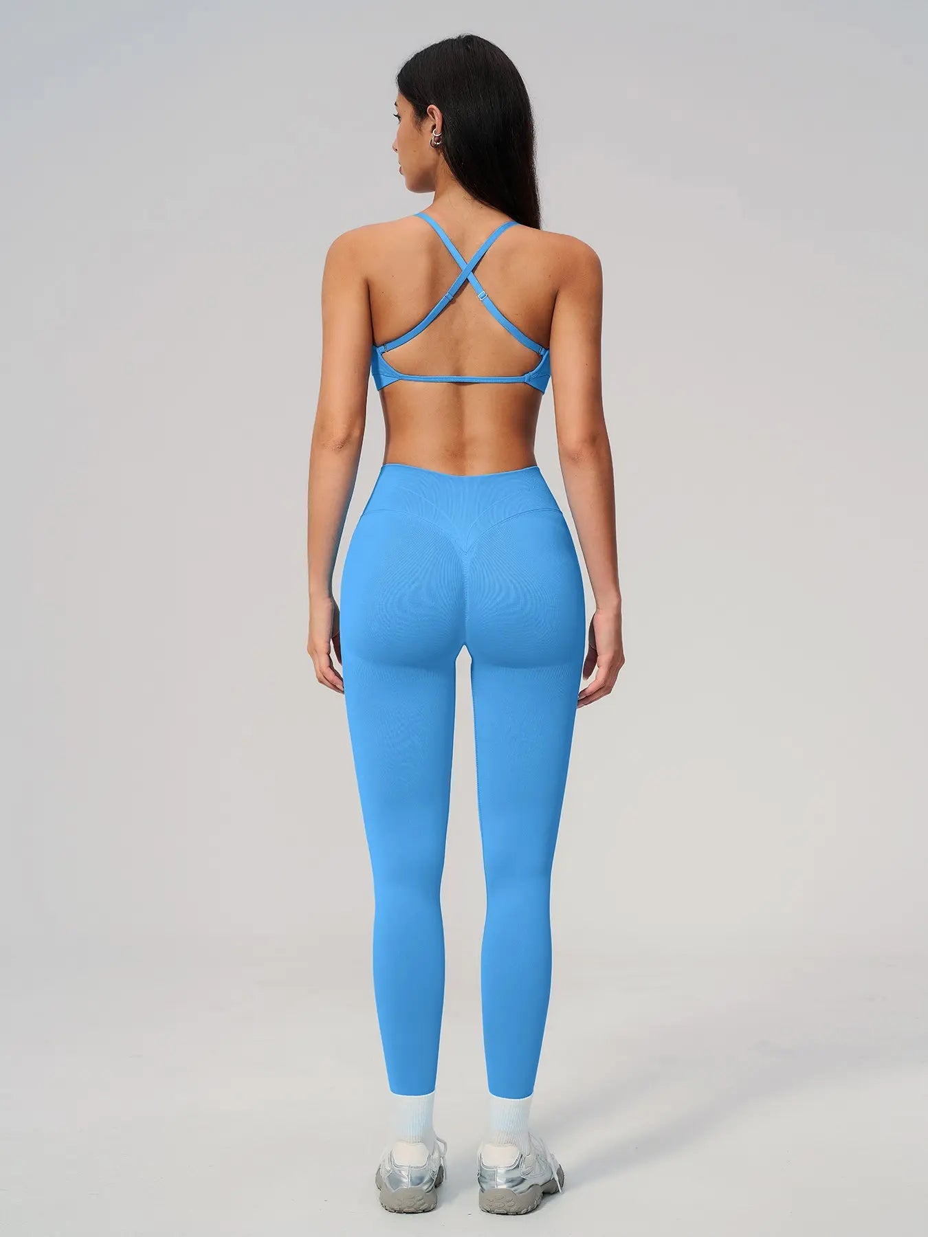 Seamless Knitted Sport Set, Cross Back Waist Trainer High-Waist Fitness Running Yoga for Women - image 8