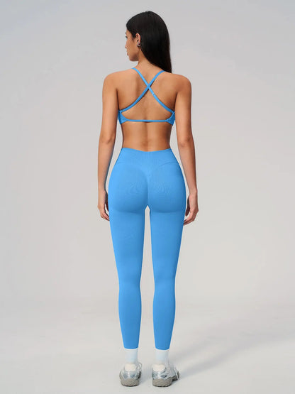 Seamless Knitted Sport Set, Cross Back Waist Trainer High-Waist Fitness Running Yoga for Women - image 8