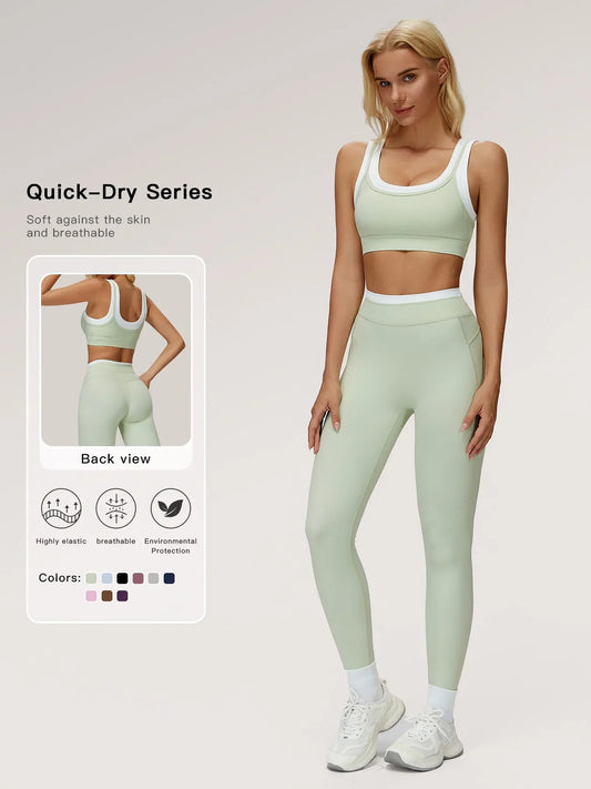 Women's Two-Piece Colorblock Yoga Set, High-Waisted Ribbed Casual Fitness Sportswear - image 2