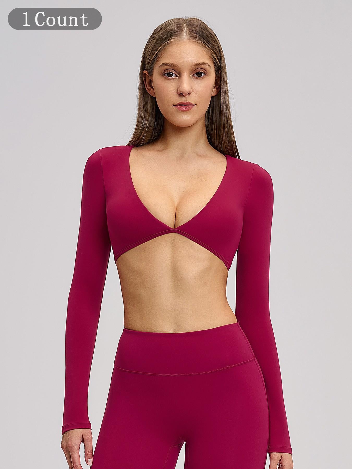 Women's Long Sleeve V Neck Yoga Top, Fashionable Short Activewear Workout Sports Shirt for Outdoor… - image 18