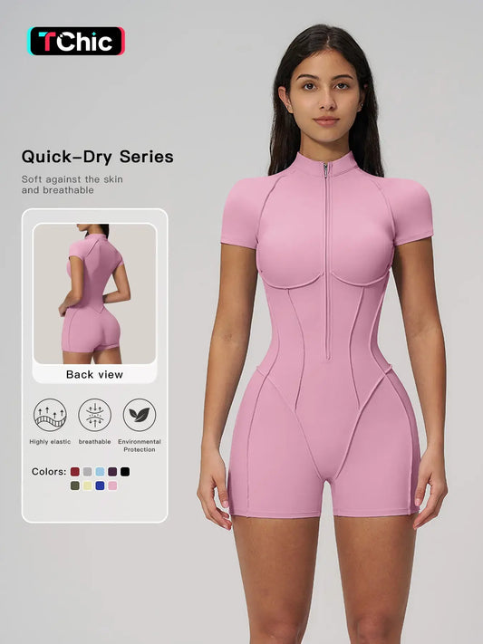 European and American Cross-Border Fitness One-Piece, Stand Collar Zipper