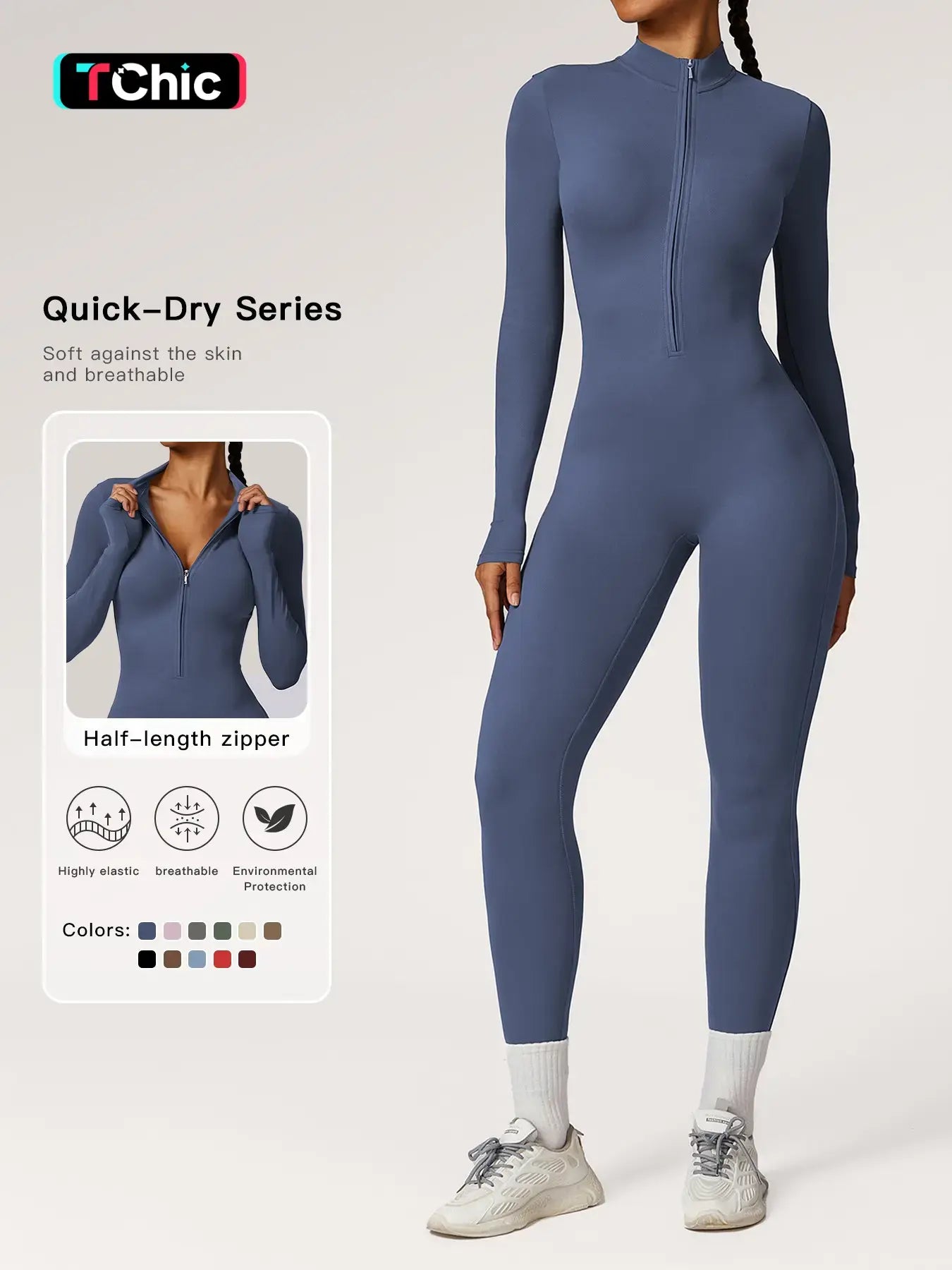 Women's Solid Zip Up Long Sleeve Sports Jumpsuit