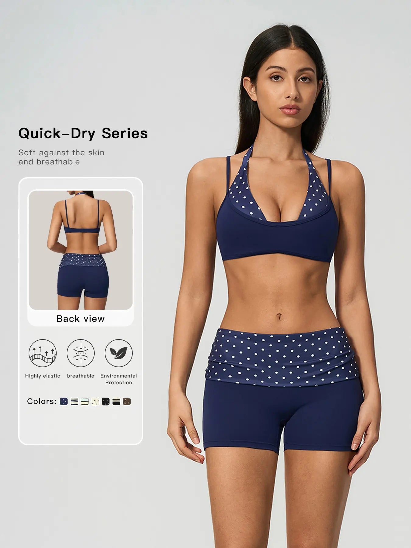 Polka Dot Yoga Set, Halter Neck Strappy Fake Two-Piece Sports Quick-Dry Running Fitness Set - image 7