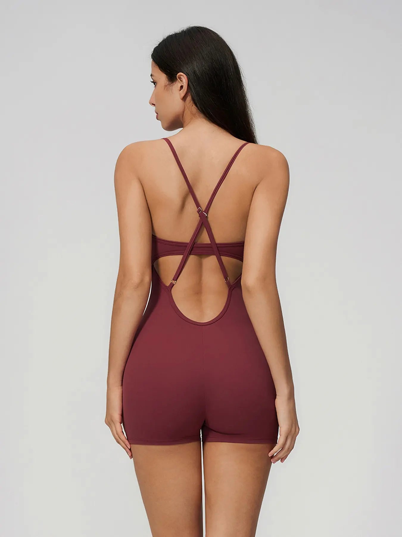 Cross Back Yoga, Tight Fit High Waist One-Piece Gym Shorts - image 8