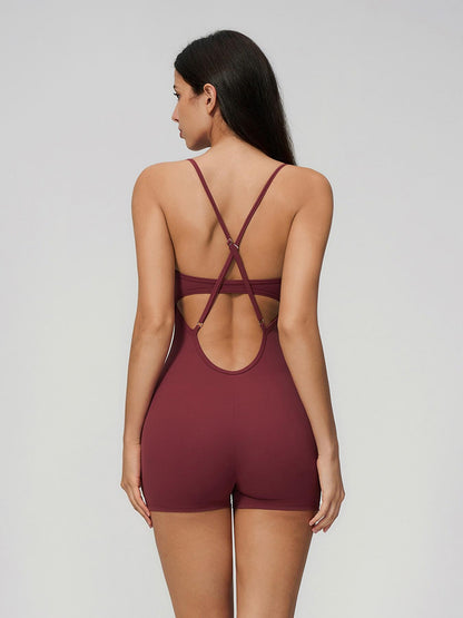 Cross Back Yoga, Tight Fit High Waist One-Piece Gym Shorts - image 12