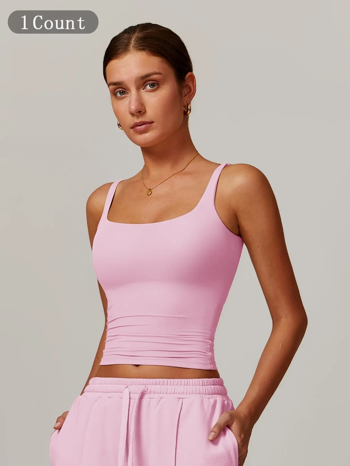 Women's Solid Color Sports Singlet with Built-In Bra Cups, High Stretch Comfortable Breathable Quick…