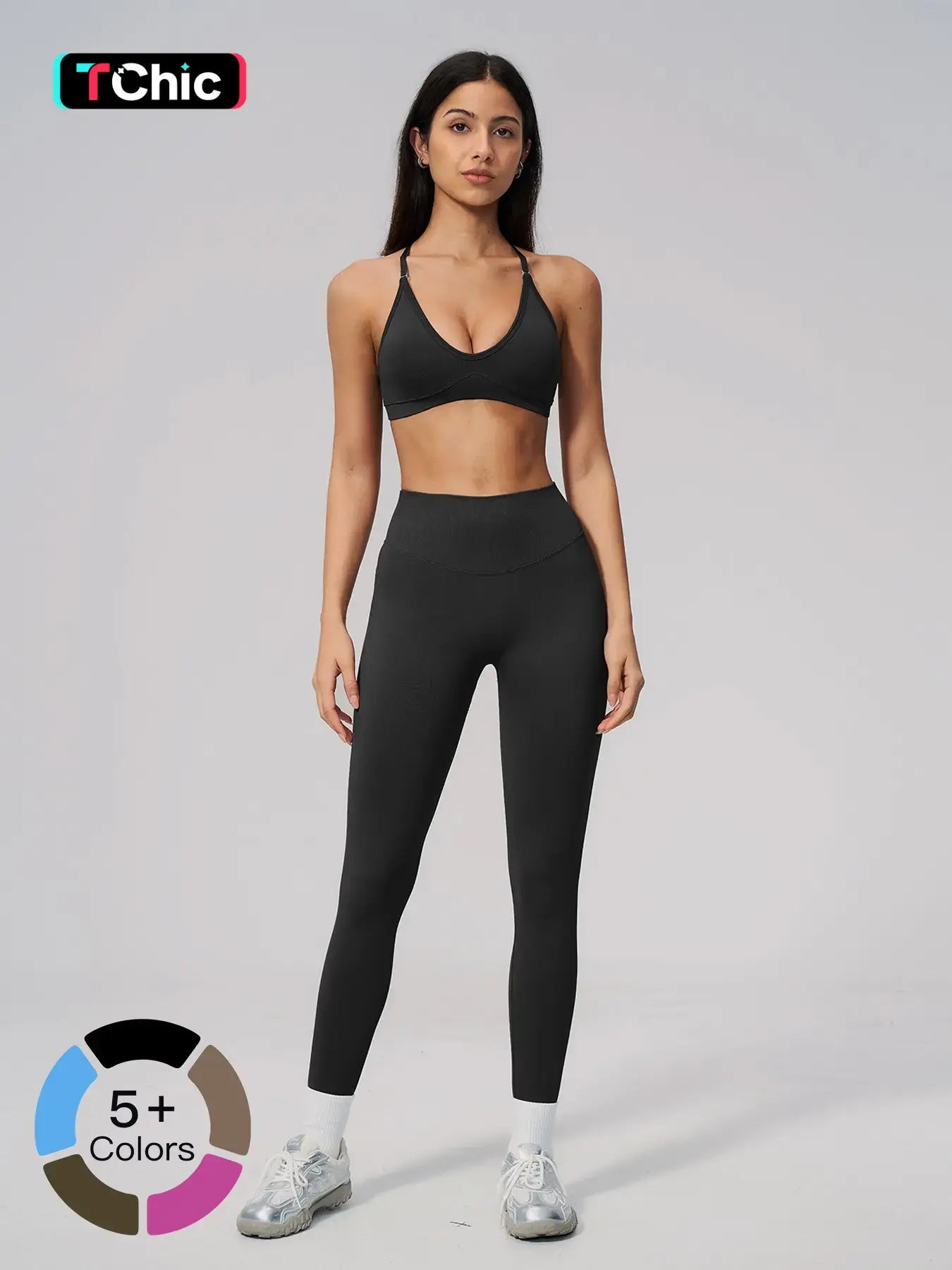 Seamless Knitted Sport Set, Cross Back Waist Trainer High-Waist Fitness Running Yoga for Women