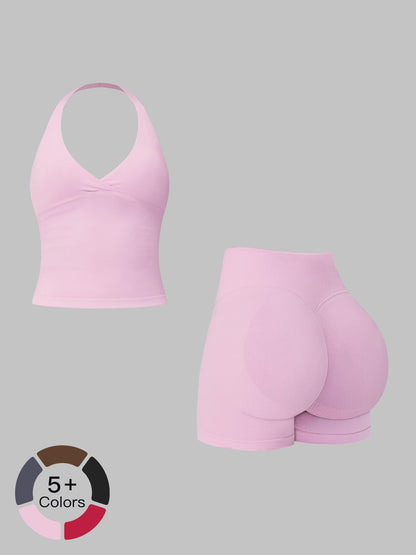 Women's Yoga Set, Halter V-Neck Slimming Lifted Butt Tummy Control - image 20