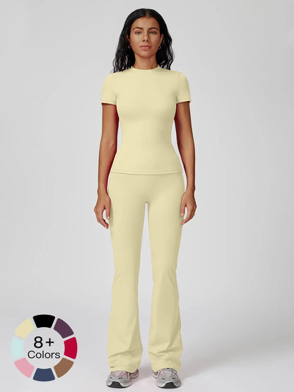 Women's Sporty Two-Piece Set, Quick-Dry Slim Fit T-Shirt & High Waist Yoga Pants - image 2