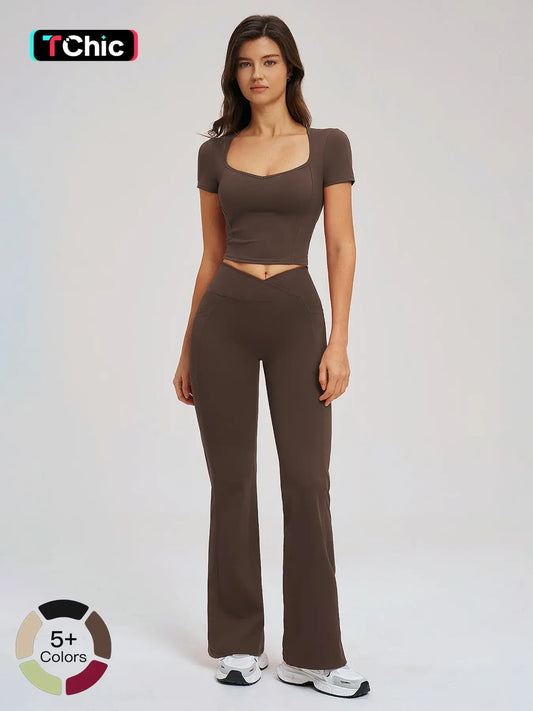 Women's Yoga Set, Naked Feeling Tight-Fitting Fashion Casual Outdoor Running Sports Suit