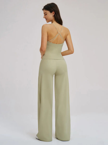 Brushed Sportswear Set, Casual Wide-Leg Backless Two-Piece Outfit - image 8