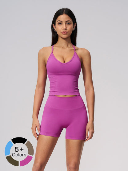 Seamless Knitted Sports Set, Cross Back Waist Trainer High-Waist Fitness Running Yoga for Women - image 13