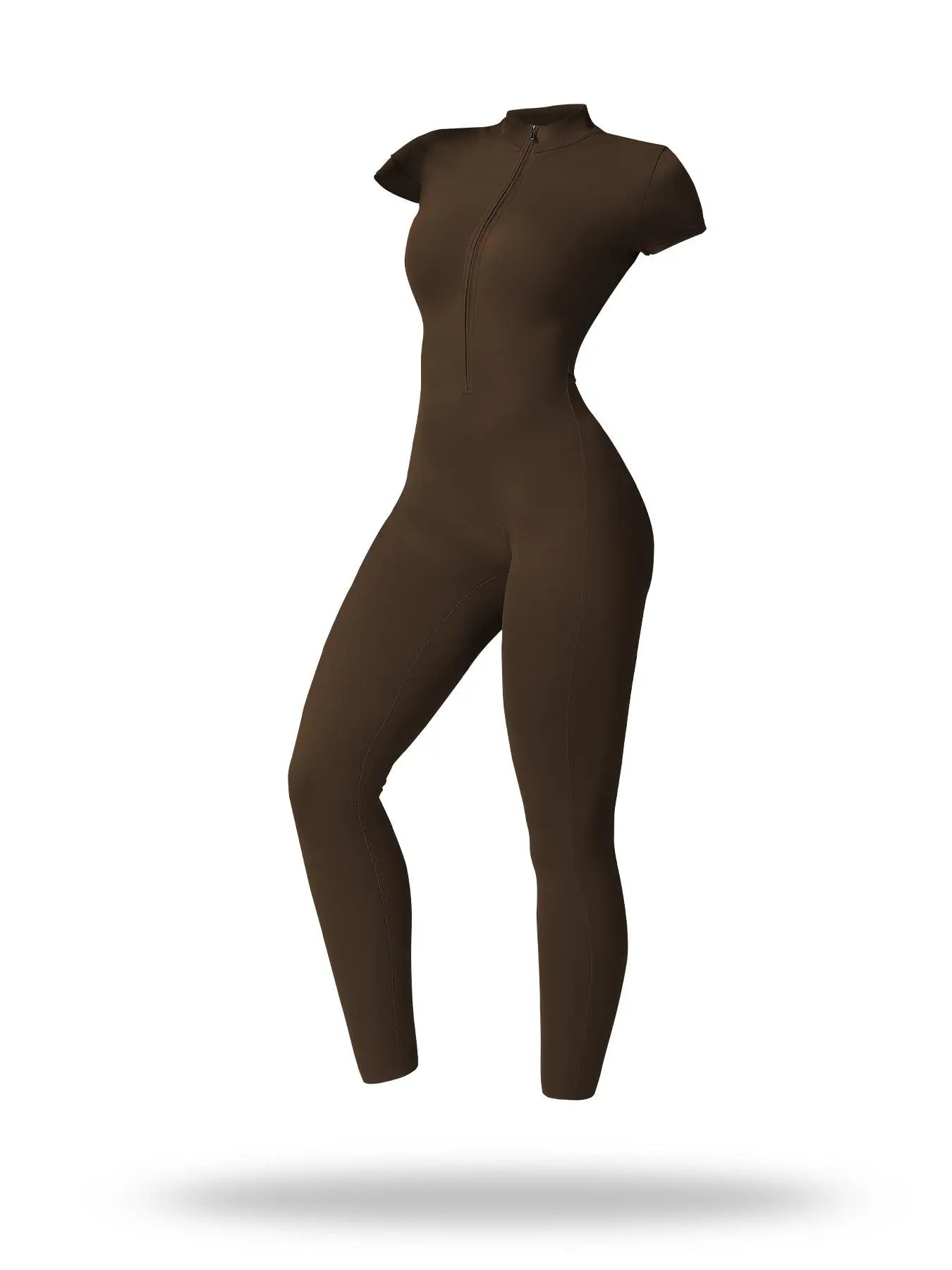 Women's Solid Short Sleeve Half Zip Sports Jumpsuit, Stretchy Jumpsuit