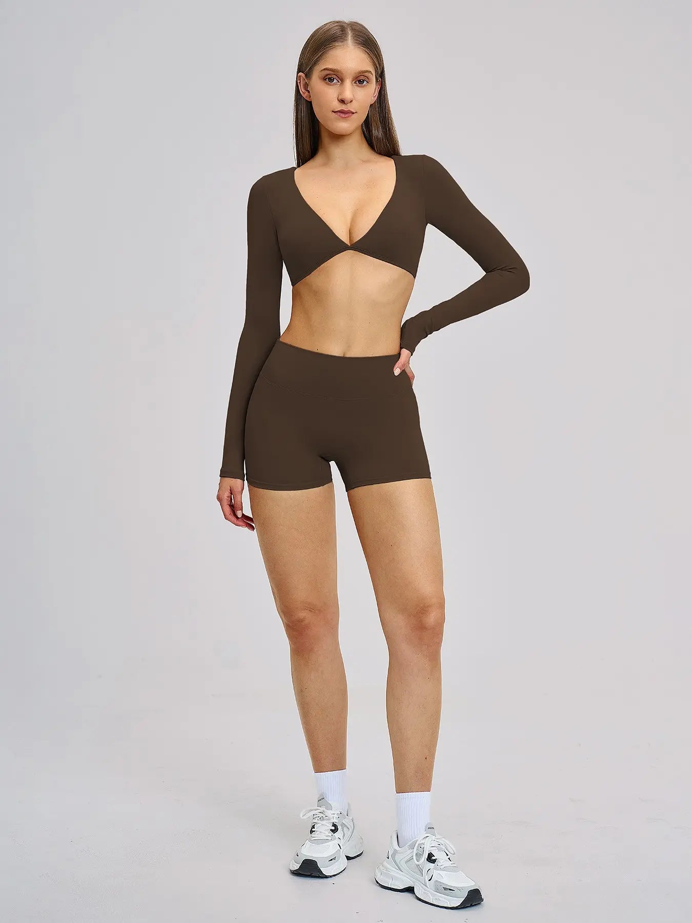 Women's Long Sleeve Yoga Set, Sporty Plain - image 8