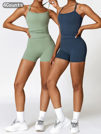 Women's Backless Cami Top & High Waist Shorts Tracksuit Set
