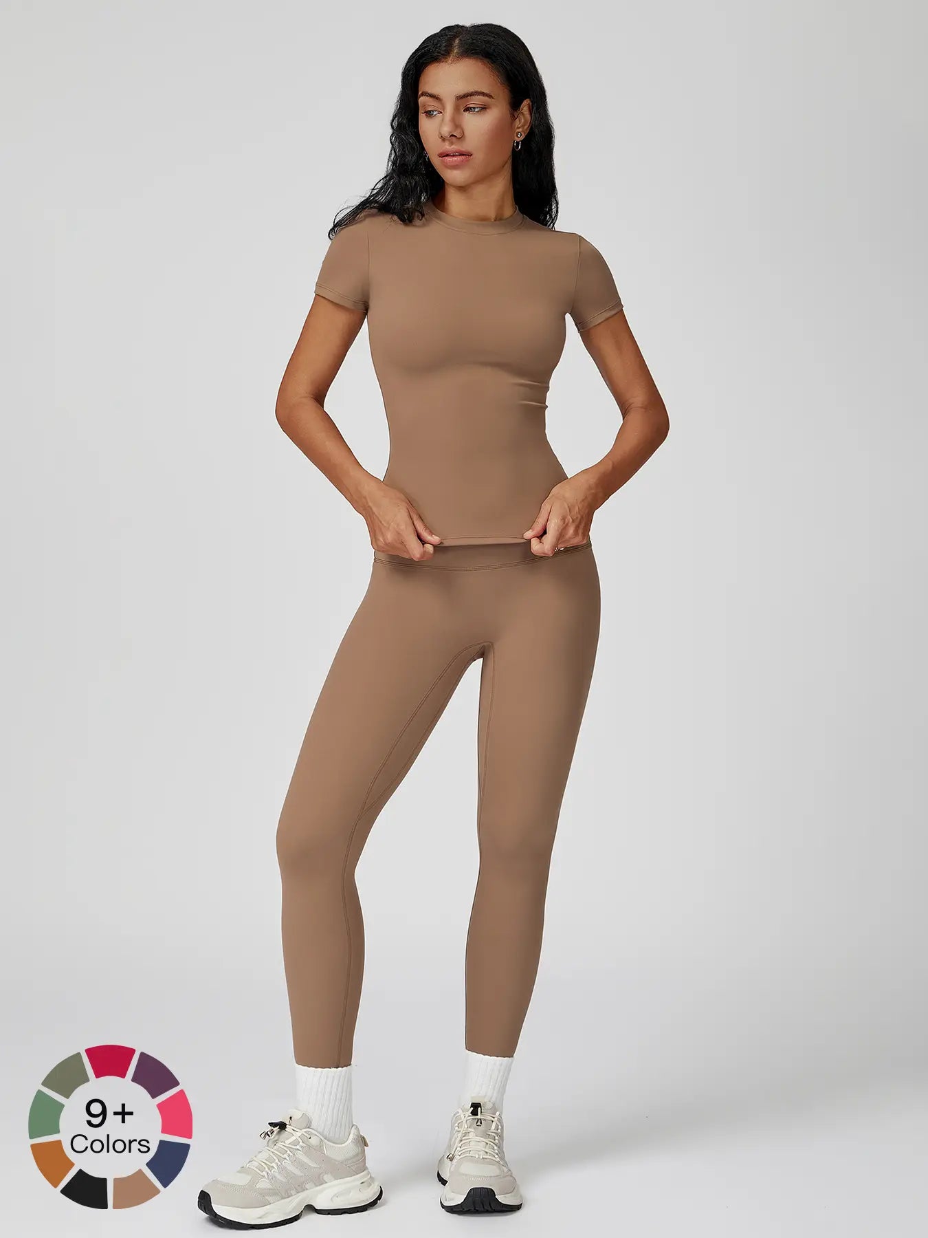 Women's High-Strength Yoga Set, Sporty High Stretch Round Neck Slim-Fit Workout
