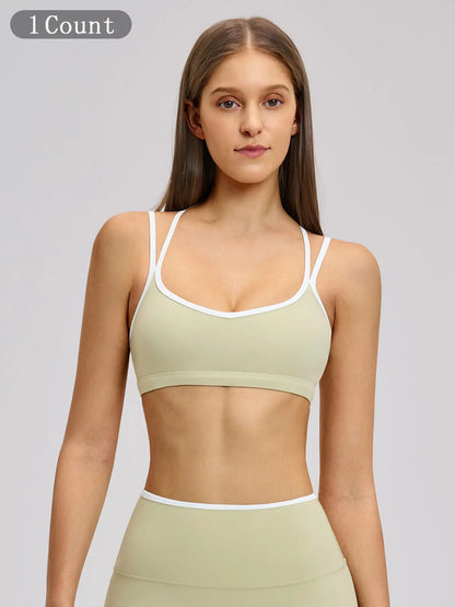 Colorblock Skin-Touch Sports Bra, Quick-Dry Tight-Fitting Cross-Back Sport Tank Top