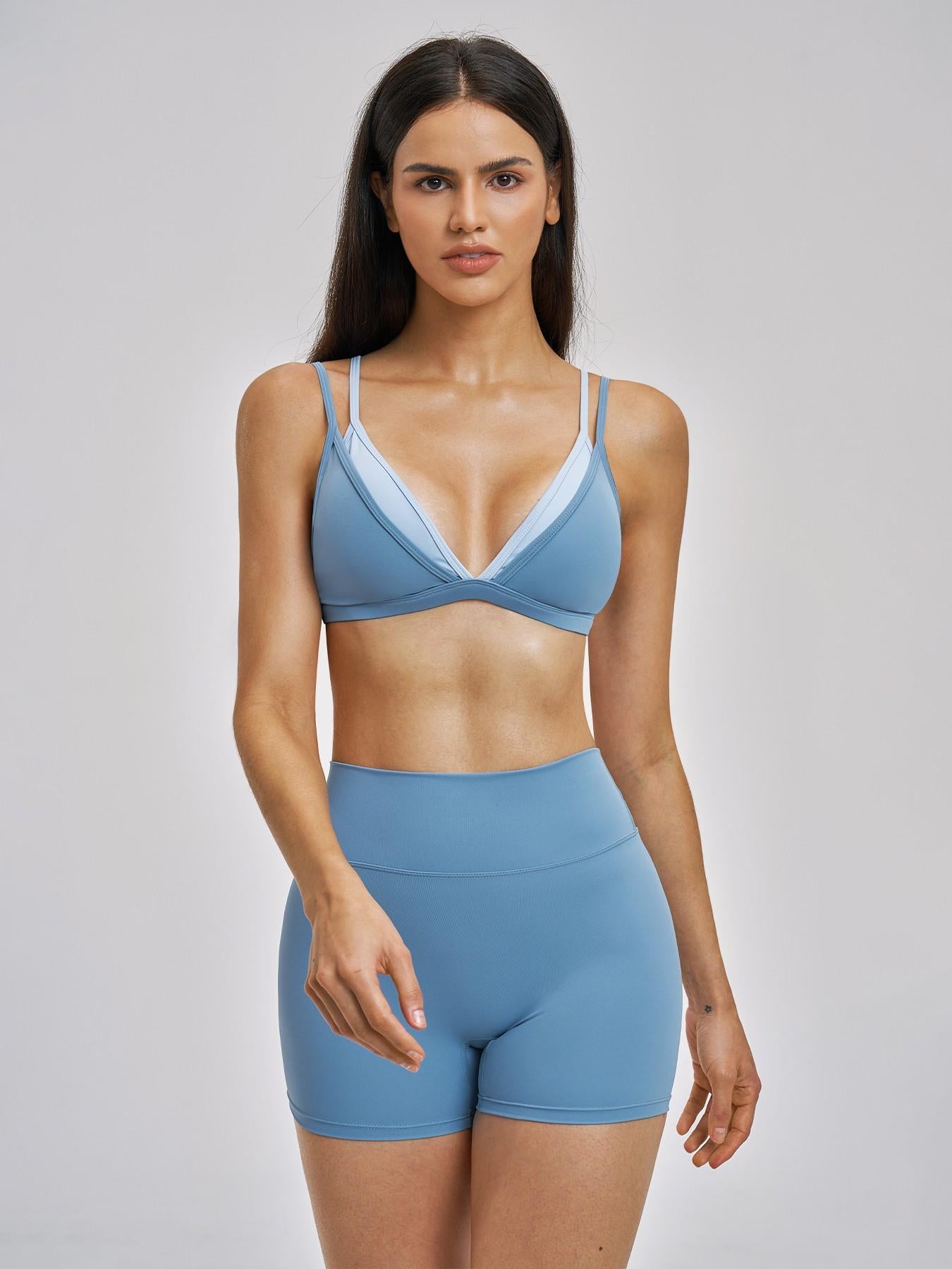 Women's Triangle Cup Wirefree Sports Bra & High Waist Skinny Shorts, Two-Piece Set - image 16