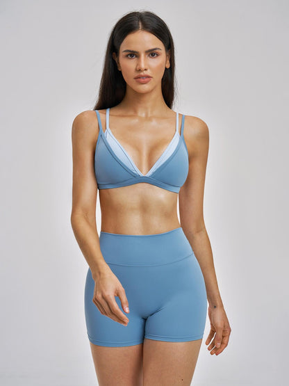 Women's Triangle Cup Wirefree Sports Bra & High Waist Skinny Shorts, Two-Piece Set - image 16