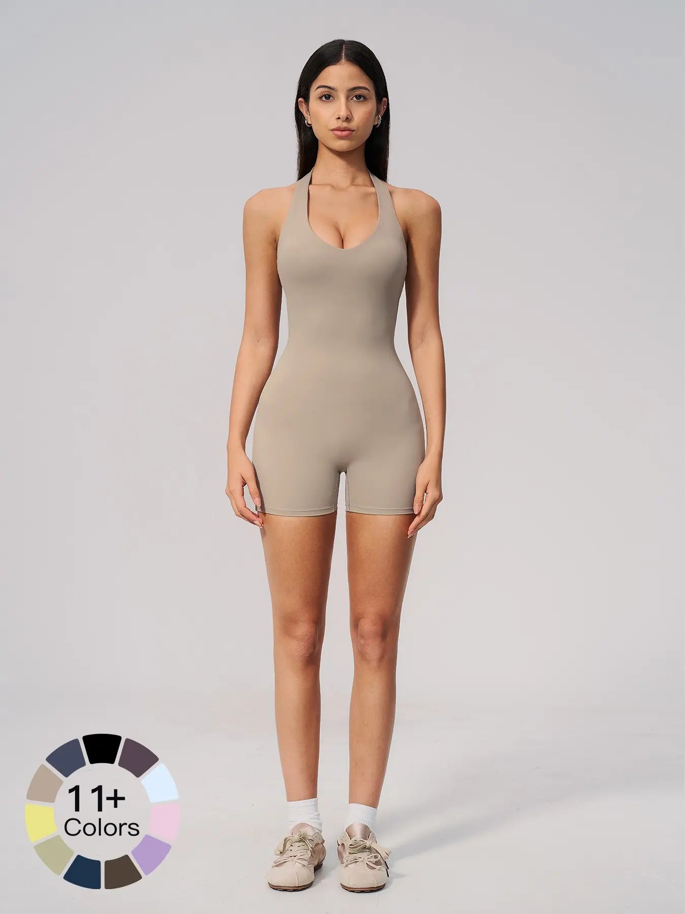 Women's V-Neck Backless Halter Neck One-Piece Gym Wear, Slim Fit Romper - image 4