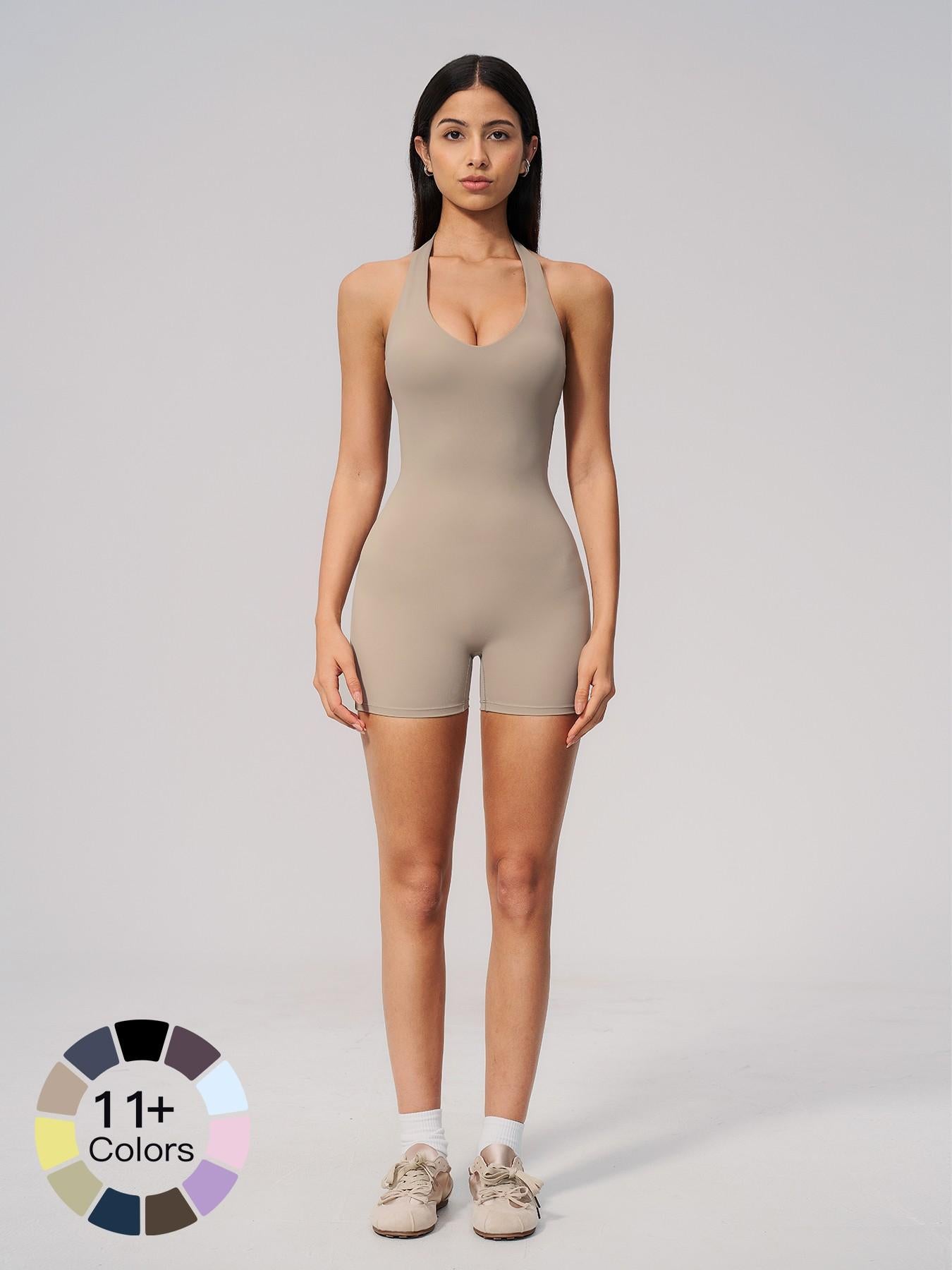 Women's V-Neck Backless Halter Neck One-Piece Gym Wear, Slim Fit Romper - image 22
