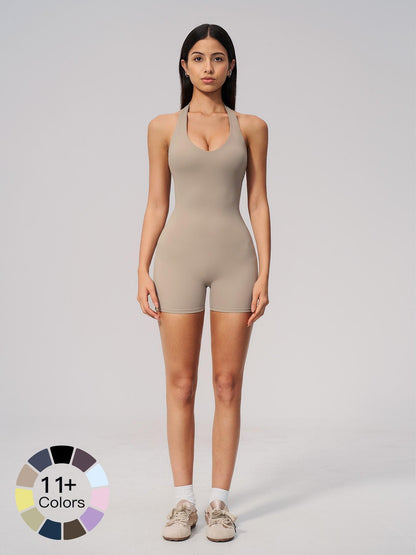 Women's V-Neck Backless Halter Neck One-Piece Gym Wear, Slim Fit Romper - image 22