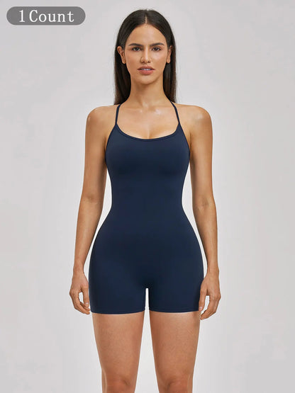 European and American Style Two-Piece Colorblock Halter Sports Jumpsuit, One-Piece Yoga