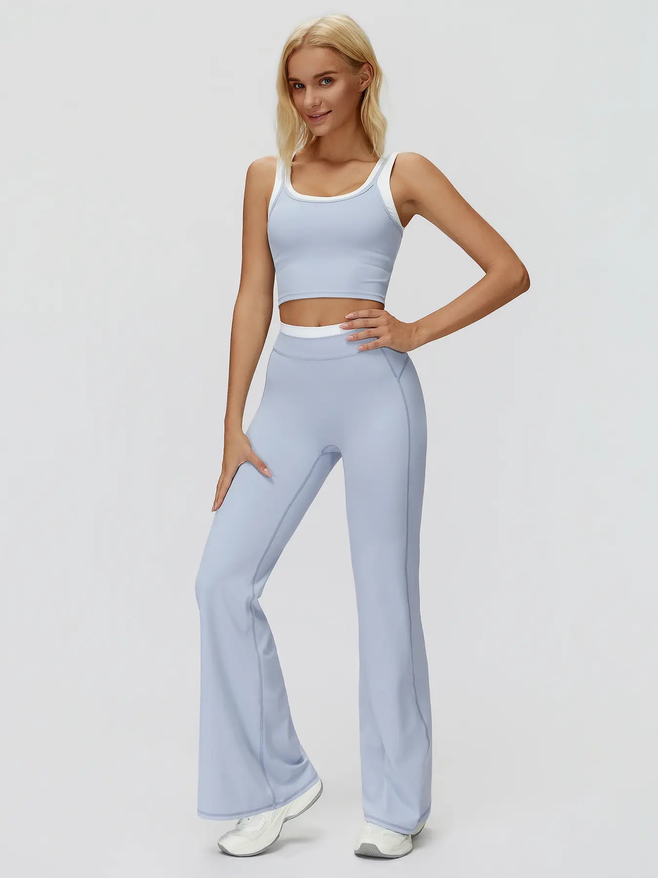 Women's Two-Piece Colorblock Yoga Set, High-Waisted Ribbed Casual Fitness Sportswear - image 9