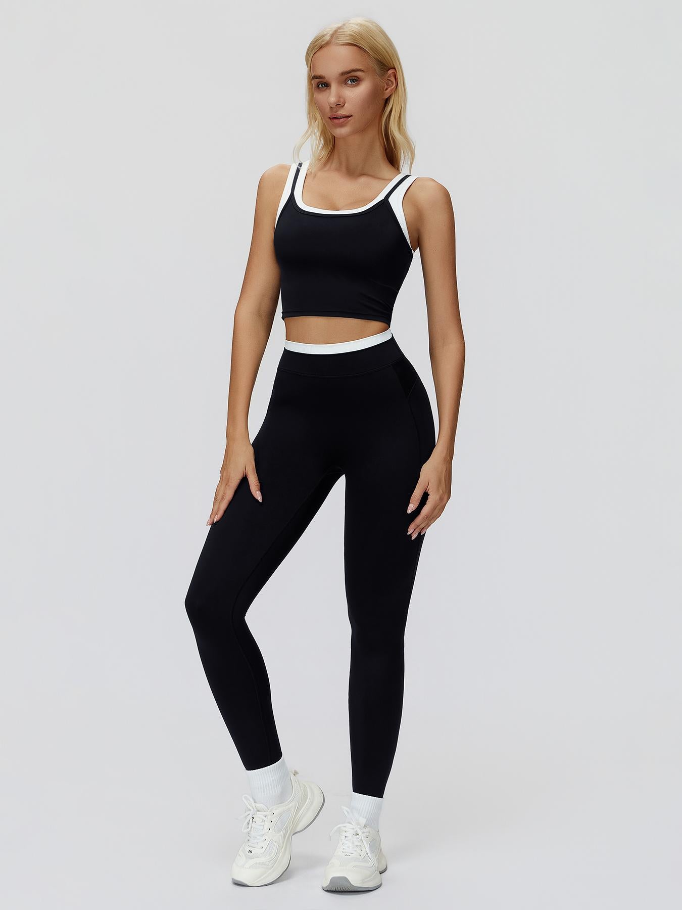 Women's 2-Piece Colorblock Yoga Set, High-Waisted Ribbed Casual Fitness Sportswear - image 16