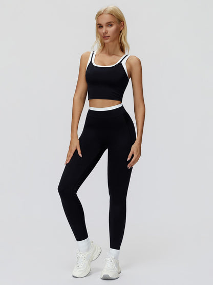Women's 2-Piece Colorblock Yoga Set, High-Waisted Ribbed Casual Fitness Sportswear - image 16