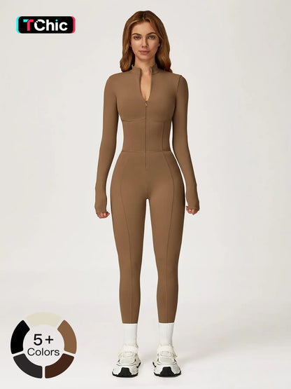 One-Piece Bodysuit with Stand Collar and Zipper, Warm Long Sleeve Outdoor Leisure Sports Fitness Yoga…