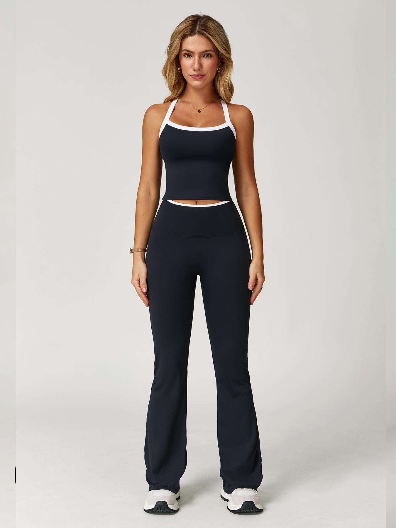 Women's Colorblock Sports Set, Sports Bra & Flare Leg Pants - image 14